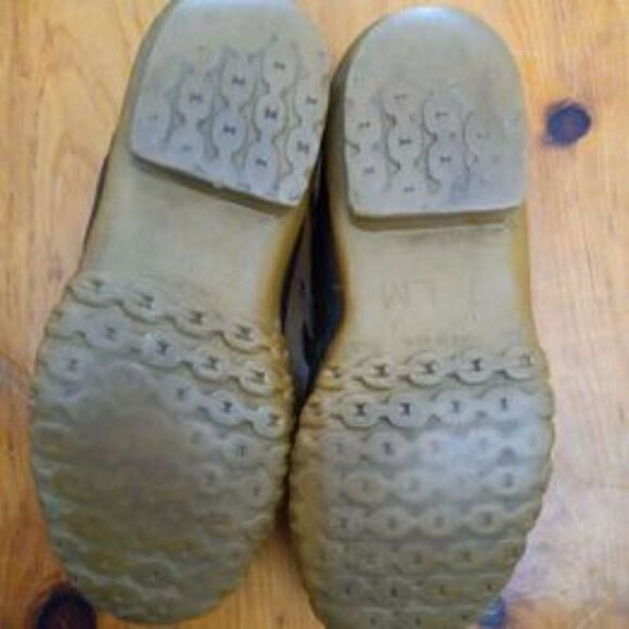 WOMEN'S LL Bean Duck Gum Boots Low /Brown Rubber Tan Leather Shoes Size 7M - Picture 5 of 6